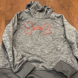 Under Armour. Women’s, gray hoodie w/ pink emblem. EUC.